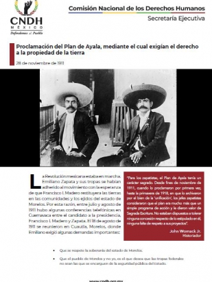 Proclamación del Plan de Ayala, mediante el cual exigían el derecho a la propiedad de la tierra