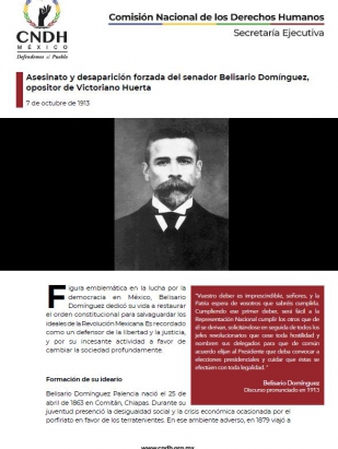Asesinato y desaparición forzada del senador Belisario Domínguez, opositor de Victoriano Huerta