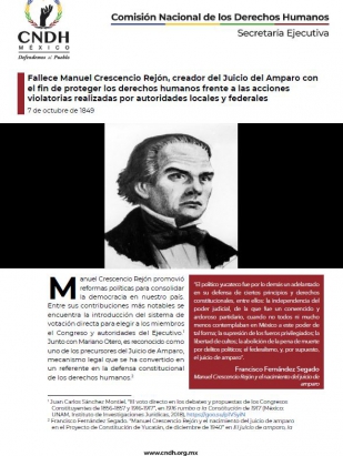 Fallece Manuel Crescencio Rejón, creador del Juicio del Amparo con el fin de proteger los derechos humanos frente a las acciones violatorias realizadas por autoridades locales y federales