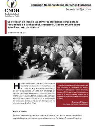 Se celebran en México las primeras elecciones libres para la Presidencia de la República. Francisco I. Madero triunfa sobre Francisco León de la Barra