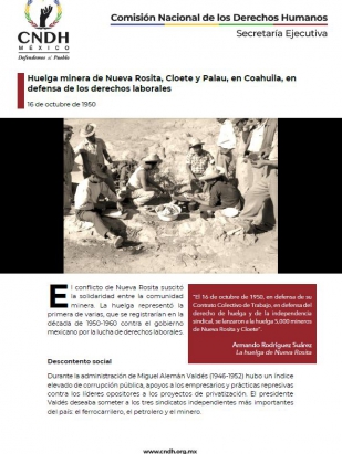 Huelga minera de Nueva Rosita, Cloete y Palau, en Coahuila, en defensa de los derechos laborales