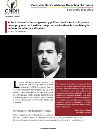 Fallece Lázaro Cárdenas, general y político revolucionario, impulsor de un proyecto nacionalista que promovía los derechos sociales y la defensa de la tierra y el trabajo