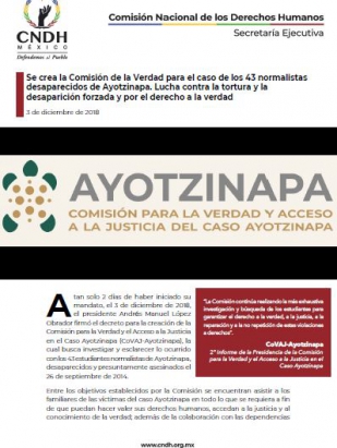 Se crea la Comisión de la Verdad para el caso de los 43 normalistas desaparecidos de Ayotzinapa. Lucha contra la tortura y la desaparición forzada y por el derecho a la verdad