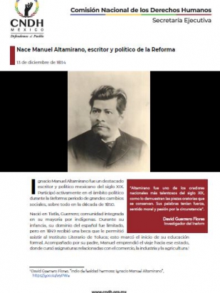 Nace Manuel Altamirano, escritor y político de la Reforma