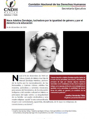 Nace Adelina Zendejas, luchadora por la igualdad de género y por el derecho a la educación