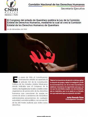 El Congreso del estado de Querétaro publica la Ley de la Comisión Estatal de Derechos Humanos, mediante la cual se creó la Comisión Estatal de los Derechos Humanos de Querétaro