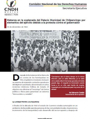 Matanza en la explanada del Palacio Municipal de Chilpancingo por elementos del ejército debido a la protesta contra el gobernador