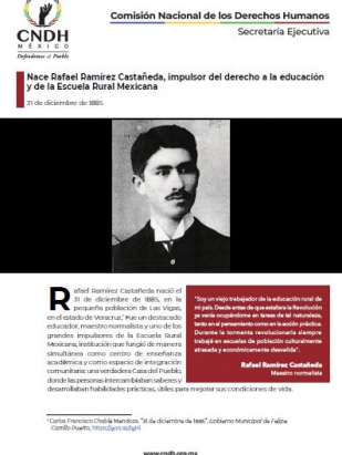 Nace Rafael Ramírez Castañeda, impulsor del derecho a la educación y de la Escuela Rural Mexicana