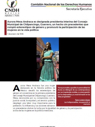 Aurora Mesa Andraca es designada presidenta interina del Consejo Municipal de Chilpancingo, Guerrero, un hecho sin precedentes que rompió estereotipos de género y promovió la participación de las mujeres en la vida política