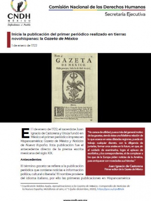 Inicia la publicación del primer periódico realizado en tierras novohispanas: la Gazeta de México
