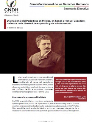 Día Nacional del Periodista en México, en honor a Manuel Caballero, defensor de la libertad de expresión y de la información