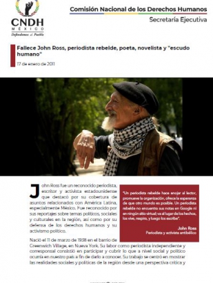 Fallece John Ross, periodista rebelde, poeta, novelista y "escudo humano"