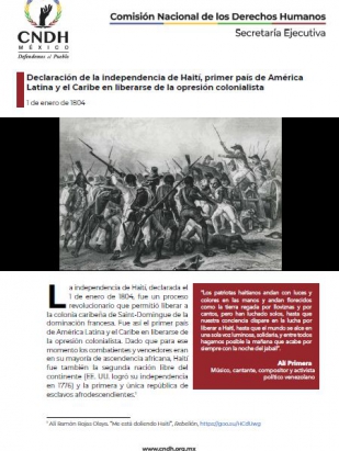 Declaración de la independencia de Haití, primer país de América Latina y el Caribe en liberarse de la opresión colonialista