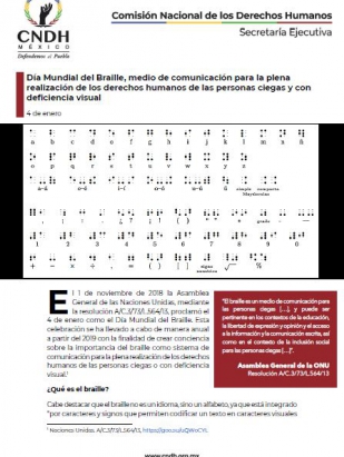 Día Mundial del Braille, medio de comunicación para la plena realización de los derechos humanos de las personas ciegas y con deficiencia visual