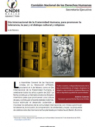 Día Internacional de la Fraternidad Humana, para promover la tolerancia, la paz y el diálogo cultural y religioso
