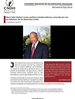 Nace John Robert Lewis, político estadounidense conocido por ser un defensor de los derechos civiles