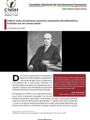 Fallece Justo Arosemena, promotor panameño del federalismo, luchador por las causas justas