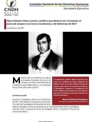Nace Mariano Otero, jurista y político que destacó por incorporar el juicio de amparo en el Acta Constitutiva y de Reformas de 1847