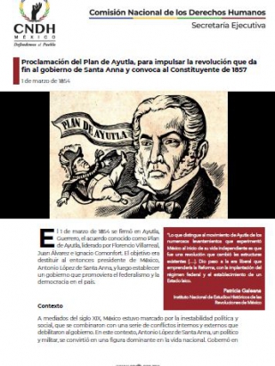 Proclamación del Plan de Ayutla, para impulsar la revolución que da fin al gobierno de Santa Anna y convoca al Constituyente de 1857