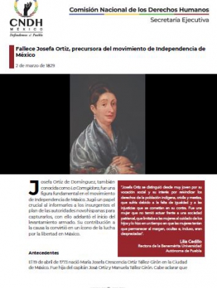 Fallece Josefa Ortiz, precursora del movimiento de Independencia de México
