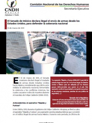 El Senado de México declara ilegal el envío de armas desde los Estados Unidos, para defender la soberanía nacional