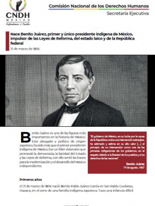 Nace Benito Juárez, primer y único presidente indígena de México, impulsor de las Leyes de Reforma, del estado laico y de la República federal