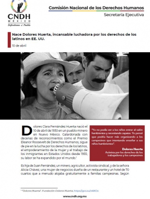 Nace Dolores Huerta, incansable luchadora por los derechos de los latinos en EE. UU.