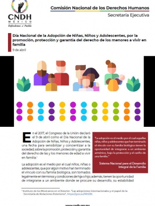 Día Nacional de la Adopción de Niñas, Niños y Adolescentes, por la promoción, protección y garantía del derecho de los menores a vivir en familia