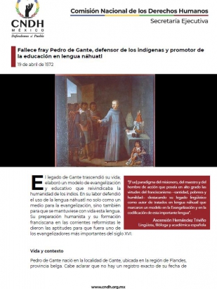 Fallece fray Pedro de Gante, defensor de los indígenas y promotor de la educación en lengua náhuatl