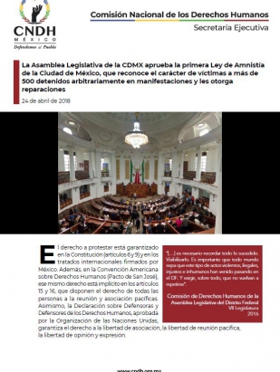 La Asamblea Legislativa de la CDMX aprueba la primera Ley de Amnistía de la Ciudad de México, que reconoce el carácter de víctimas a más de 500 detenidos arbitrariamente en manifestaciones y les otorga reparaciones