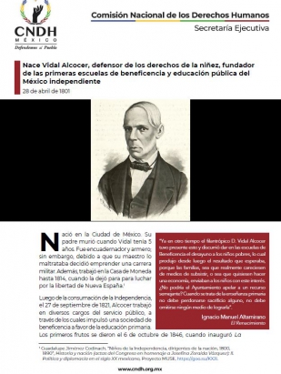 Nace Vidal Alcocer, defensor de los derechos de la niñez, fundador de las primeras escuelas de beneficencia y educación pública del México independiente