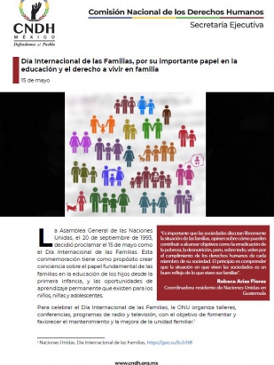Día Internacional de las Familias, por su importante papel en la educación y el derecho a vivir en familia