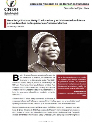 Nace Betty Shabazz, Betty X, educadora y activista estadounidense por los derechos de las personas afrodescendientes