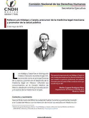 Fallece Luis Hidalgo y Carpio, precursor de la medicina legal mexicana y promotor de la salud pública