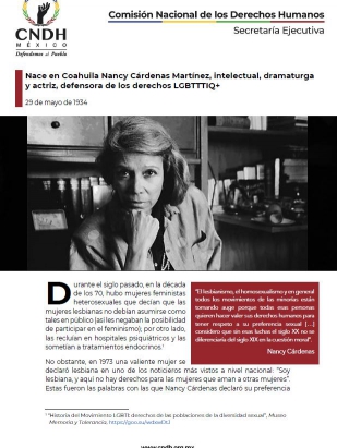 Nace en Coahuila Nancy Cárdenas Martínez, intelectual, dramaturga y actriz, defensora de los derechos LGBTTTIQ+