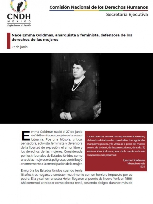 Nace Emma Goldman, anarquista y feminista, defensora de los derechos de las mujeres