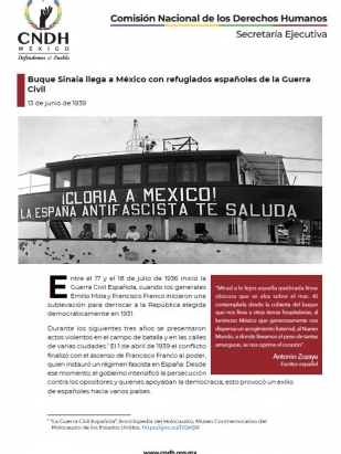 Buque Sinaia llega a México con refugiados españoles de la Guerra Civil