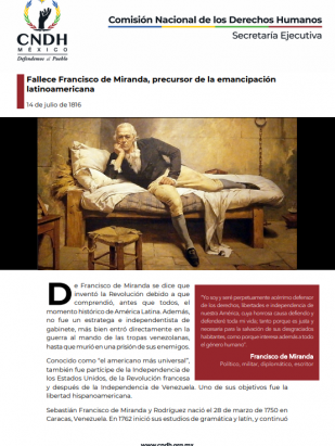 Fallece Francisco de Miranda, precursor de la emancipación latinoamericana