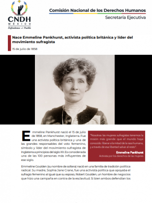  Nace Emmeline Pankhurst, activista política británica y líder del movimiento sufragista