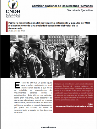 Primera manifestación del movimiento estudiantil y popular de 1968 y el nacimiento de una sociedad consciente del valor de la democracia