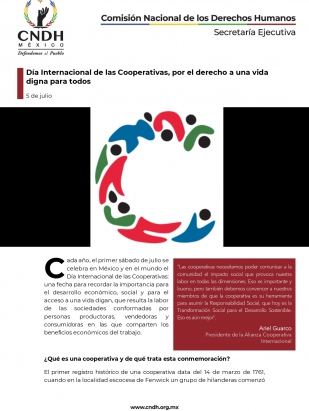 Día Internacional de las Cooperativas, por el derecho a una vida digna para todos