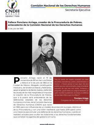Fallece Ponciano Arriaga, creador de la Procuraduría de Pobres,  antecedente de la Comisión Nacional de los Derechos Humanos