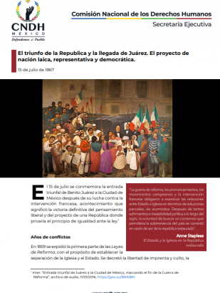 El triunfo de la Republica y la llegada de Juárez. El proyecto de nación laica, representativa y democrática
