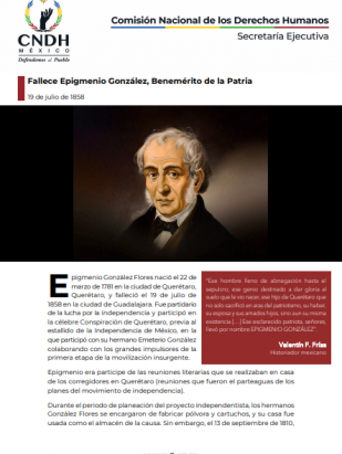 Fallece Epigmenio González, Benemérito de la Patria