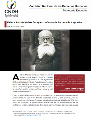 Fallece Andrés Molina Enríquez, defensor de los derechos agrarios