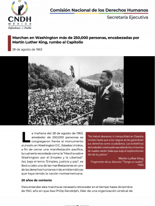 Marchan en Washington más de 250,000 personas, encabezadas por Martin Luther King, rumbo al Capitolio