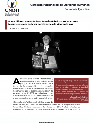 Muere Alfonso García Robles, Premio Nobel por su impulso al desarme nuclear en favor del derecho a la vida y a la paz