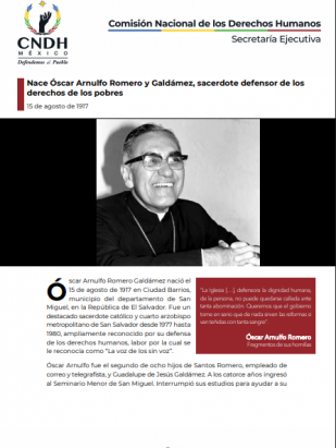Nace Óscar Arnulfo Romero y Galdámez, sacerdote defensor de los  derechos de los pobres