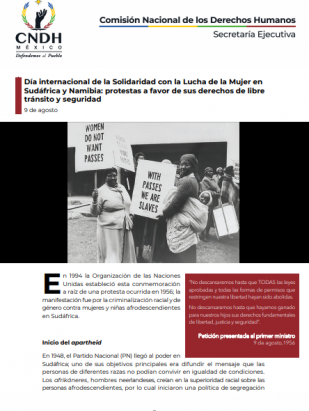 Día internacional de la Solidaridad con la Lucha de la Mujer en  Sudáfrica y Namibia: protestas a favor de sus derechos de libre  tránsito y seguridad