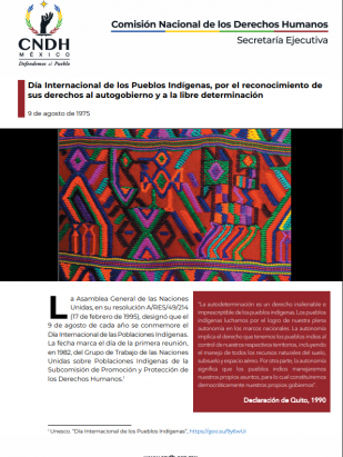 Día Internacional de los Pueblos Indígenas, por el reconocimiento de  sus derechos al autogobierno y a la libre determinación